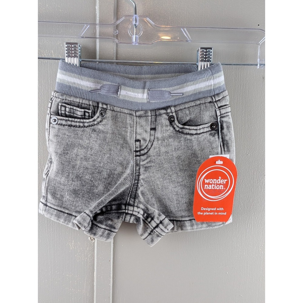 Wonder Nation Baby Boys Gray Acid Wash Denim Shorts Elastic Waist 12M NWT